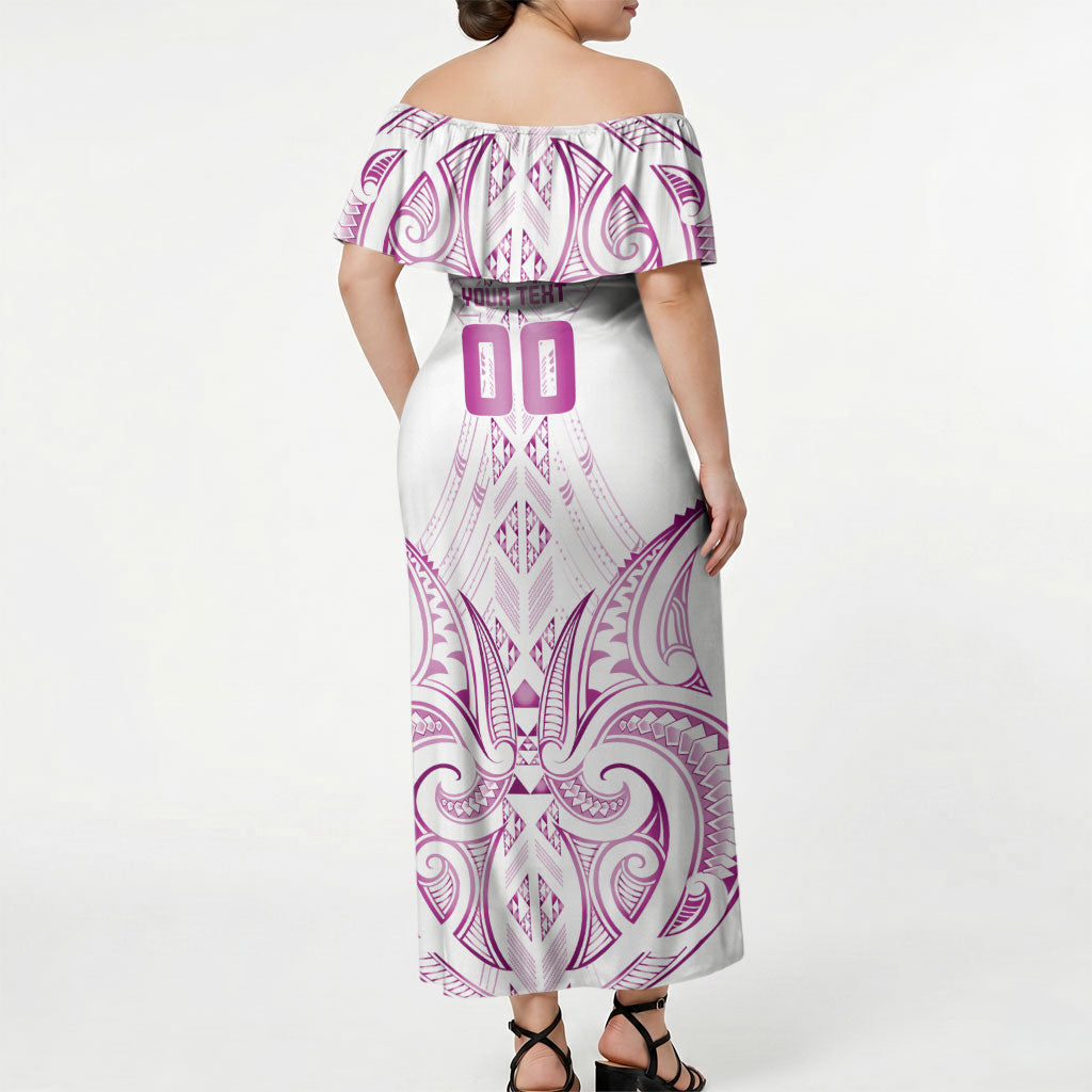 Maori Rugby Custom Ngaru Mangopare Off Shoulder Maxi Dress Mawhero Niho Taniwha Motif