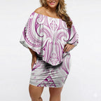 Maori Rugby Custom Ngaru Mangopare Off Shoulder Short Dress Mawhero Niho Taniwha Motif