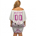 Maori Rugby Custom Ngaru Mangopare Off Shoulder Short Dress Mawhero Niho Taniwha Motif