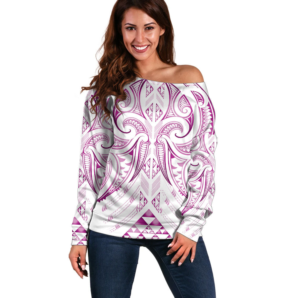 Maori Rugby Custom Ngaru Mangopare Off Shoulder Sweater Mawhero Niho Taniwha Motif