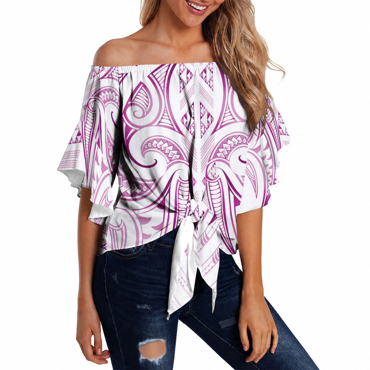 Maori Rugby Custom Ngaru Mangopare Off Shoulder Wrap Waist Top Mawhero Niho Taniwha Motif