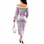 Maori Rugby Custom Ngaru Mangopare Off The Shoulder Long Sleeve Dress Mawhero Niho Taniwha Motif