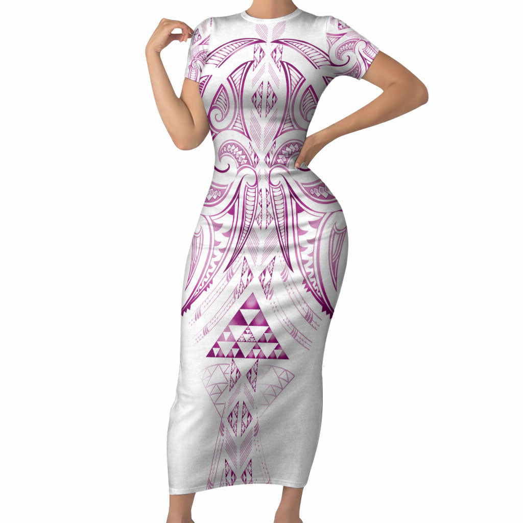 Maori Rugby Custom Ngaru Mangopare Short Sleeve Bodycon Dress Mawhero Niho Taniwha Motif