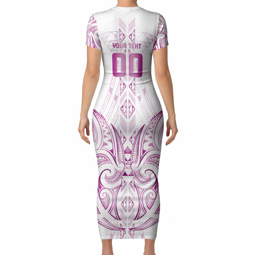 Maori Rugby Custom Ngaru Mangopare Short Sleeve Bodycon Dress Mawhero Niho Taniwha Motif