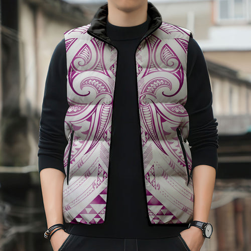 Maori Rugby Custom Ngaru Mangopare Sleeveless Puffer Jacket Mawhero Niho Taniwha Motif