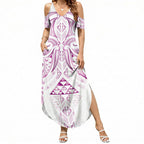 Maori Rugby Custom Ngaru Mangopare Summer Maxi Dress Mawhero Niho Taniwha Motif