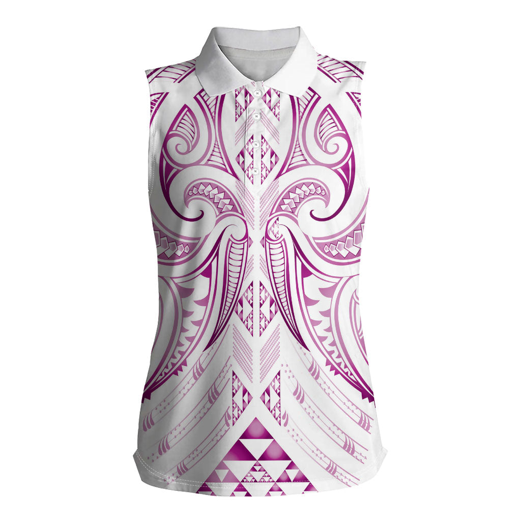 Maori Rugby Custom Ngaru Mangopare Women Sleeveless Polo Shirt Mawhero Niho Taniwha Motif