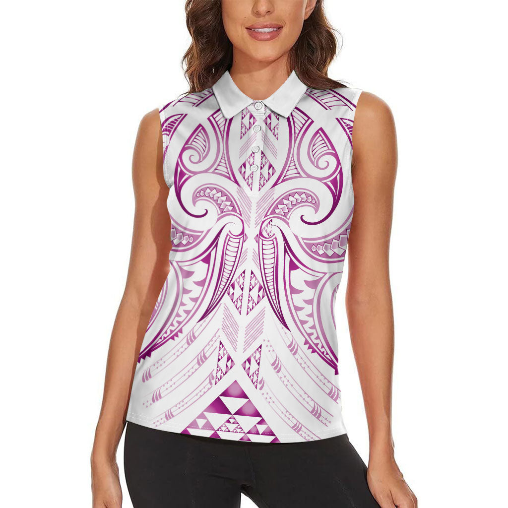 Maori Rugby Custom Ngaru Mangopare Women Sleeveless Polo Shirt Mawhero Niho Taniwha Motif