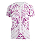 Maori Rugby Custom Ngaru Mangopare Women V-Neck T-Shirt Mawhero Niho Taniwha Motif