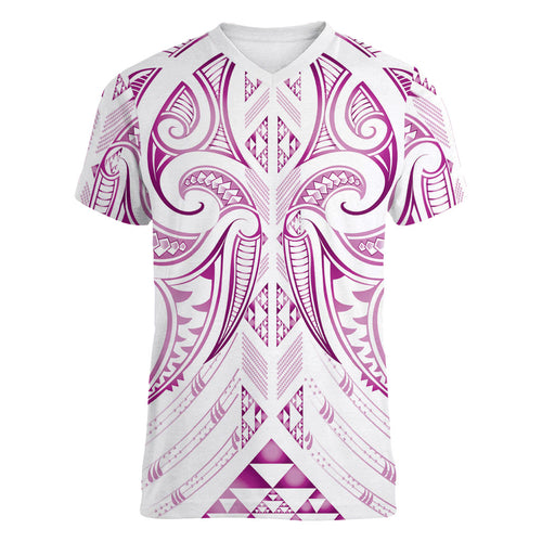 Maori Rugby Custom Ngaru Mangopare Women V-Neck T-Shirt Mawhero Niho Taniwha Motif