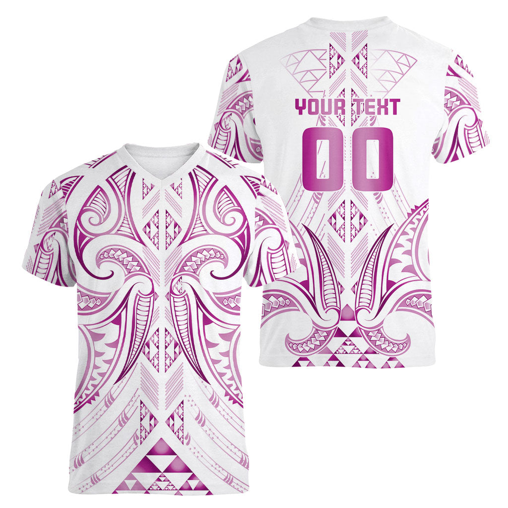Maori Rugby Custom Ngaru Mangopare Women V-Neck T-Shirt Mawhero Niho Taniwha Motif