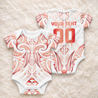 Maori Rugby Custom Ngaru Mangopare Baby Onesie Whero Niho Taniwha Motif