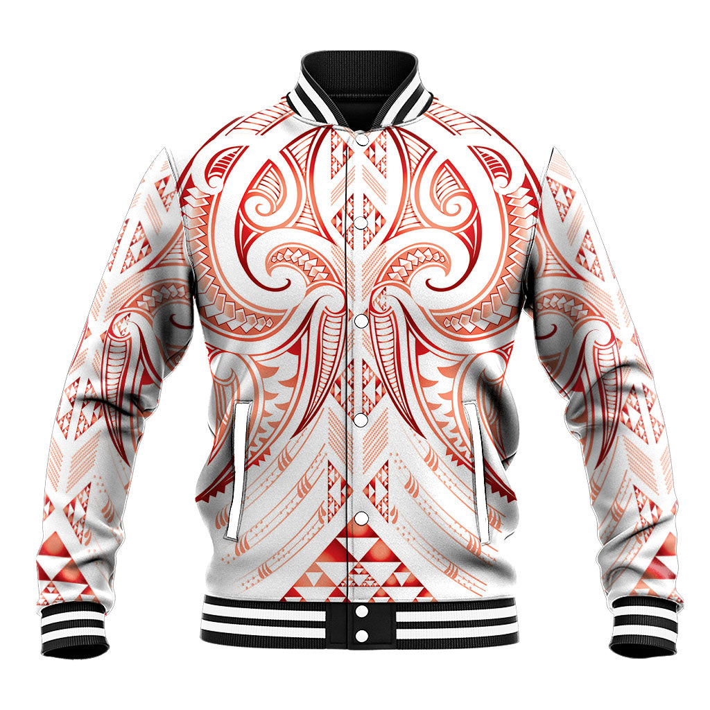 Maori Rugby Custom Ngaru Mangopare Baseball Jacket Whero Niho Taniwha Motif