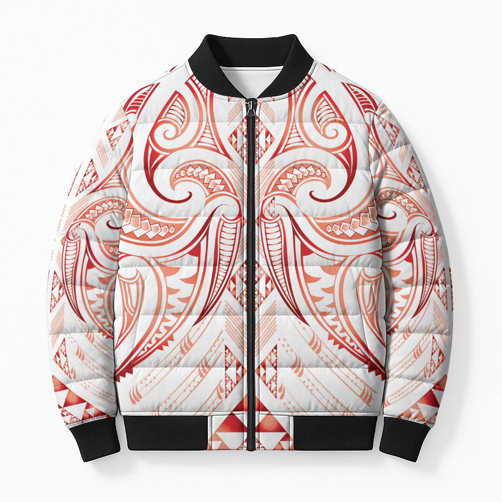 Maori Rugby Custom Ngaru Mangopare Bomber Puffer Jacket Whero Niho Taniwha Motif