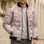 Maori Rugby Custom Ngaru Mangopare Bomber Puffer Jacket Whero Niho Taniwha Motif
