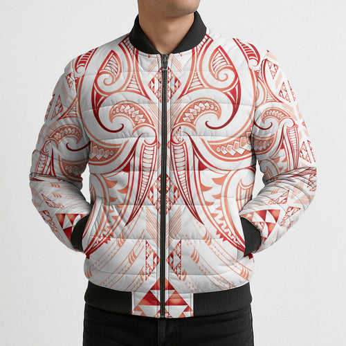 Maori Rugby Custom Ngaru Mangopare Bomber Puffer Jacket Whero Niho Taniwha Motif