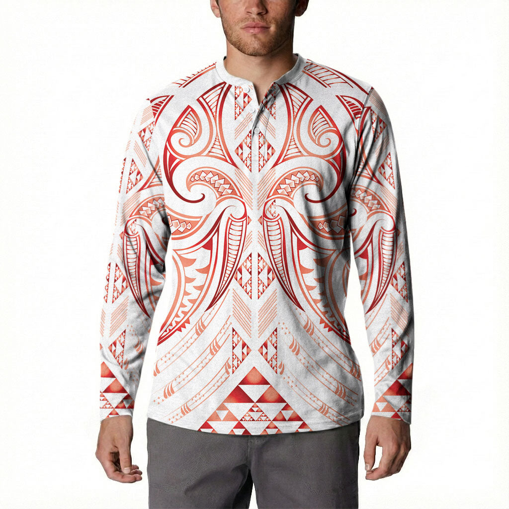 Maori Rugby Custom Ngaru Mangopare Button Sweatshirt Whero Niho Taniwha Motif