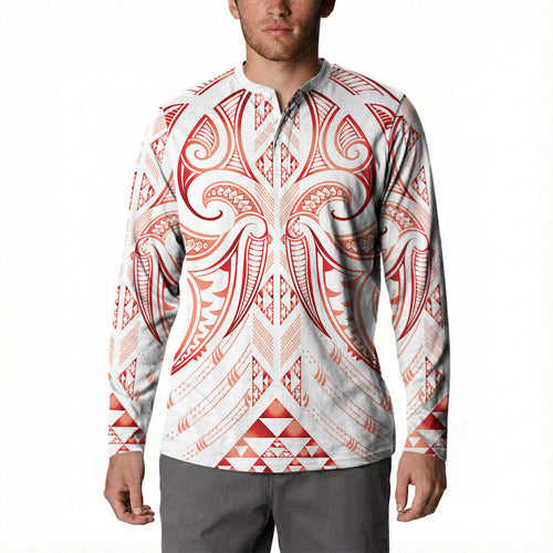 Maori Rugby Custom Ngaru Mangopare Button Sweatshirt Whero Niho Taniwha Motif