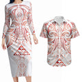 Maori Rugby Custom Ngaru Mangopare Couples Matching Long Sleeve Bodycon Dress and Hawaiian Shirt Whero Niho Taniwha Motif