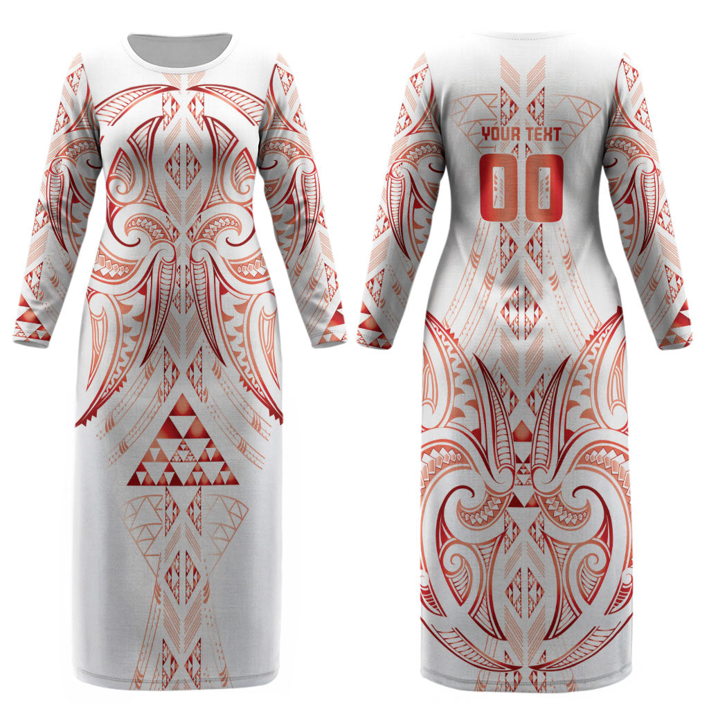 Maori Rugby Custom Ngaru Mangopare Couples Matching Long Sleeve Bodycon Dress and Hawaiian Shirt Whero Niho Taniwha Motif