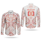 Maori Rugby Custom Ngaru Mangopare Couples Matching Long Sleeve Bodycon Dress and Long Sleeve Button Shirt Whero Niho Taniwha Motif