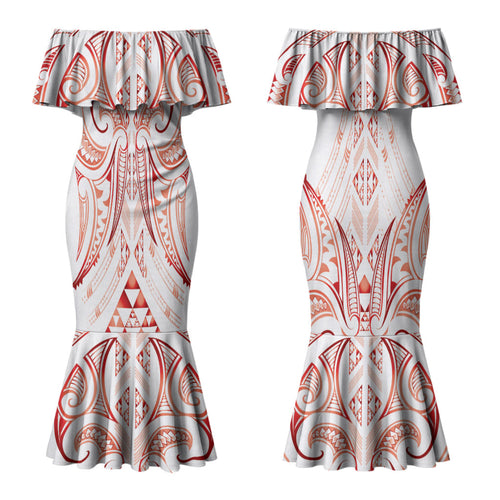 Maori Rugby Custom Ngaru Mangopare Couples Matching Mermaid Dress and Hawaiian Shirt Whero Niho Taniwha Motif