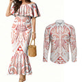 Maori Rugby Custom Ngaru Mangopare Couples Matching Mermaid Dress and Long Sleeve Button Shirt Whero Niho Taniwha Motif