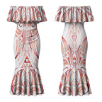 Maori Rugby Custom Ngaru Mangopare Couples Matching Mermaid Dress and Long Sleeve Button Shirt Whero Niho Taniwha Motif