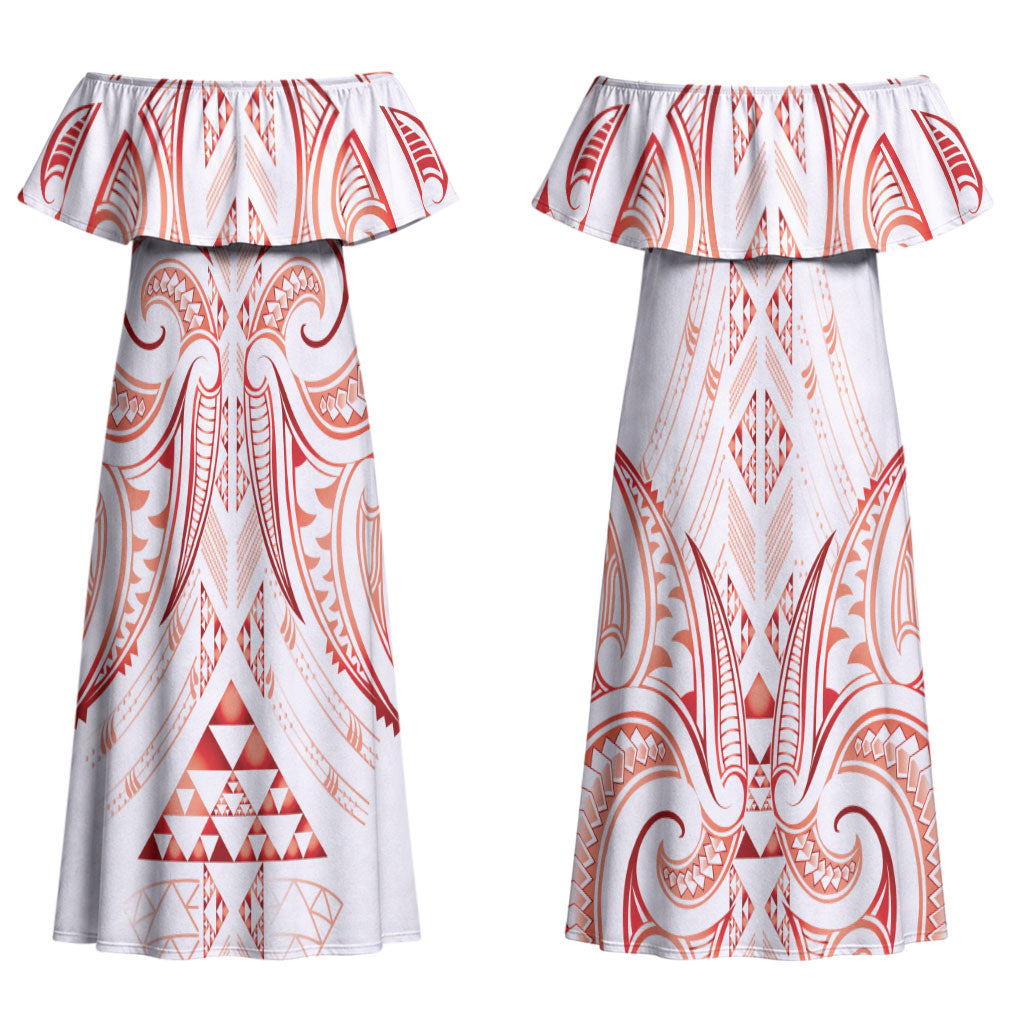 Maori Rugby Custom Ngaru Mangopare Couples Matching Off Shoulder Maxi Dress and Hawaiian Shirt Whero Niho Taniwha Motif