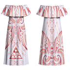 Maori Rugby Custom Ngaru Mangopare Couples Matching Off Shoulder Maxi Dress and Long Sleeve Button Shirt Whero Niho Taniwha Motif