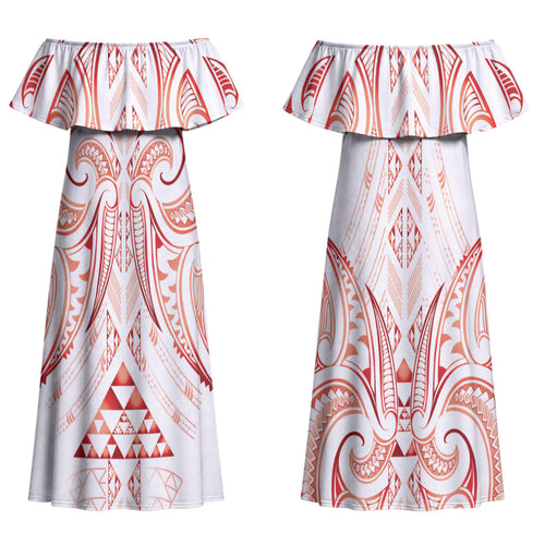 Maori Rugby Custom Ngaru Mangopare Couples Matching Off Shoulder Maxi Dress and Long Sleeve Button Shirt Whero Niho Taniwha Motif