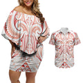 Maori Rugby Custom Ngaru Mangopare Couples Matching Off Shoulder Short Dress and Hawaiian Shirt Whero Niho Taniwha Motif