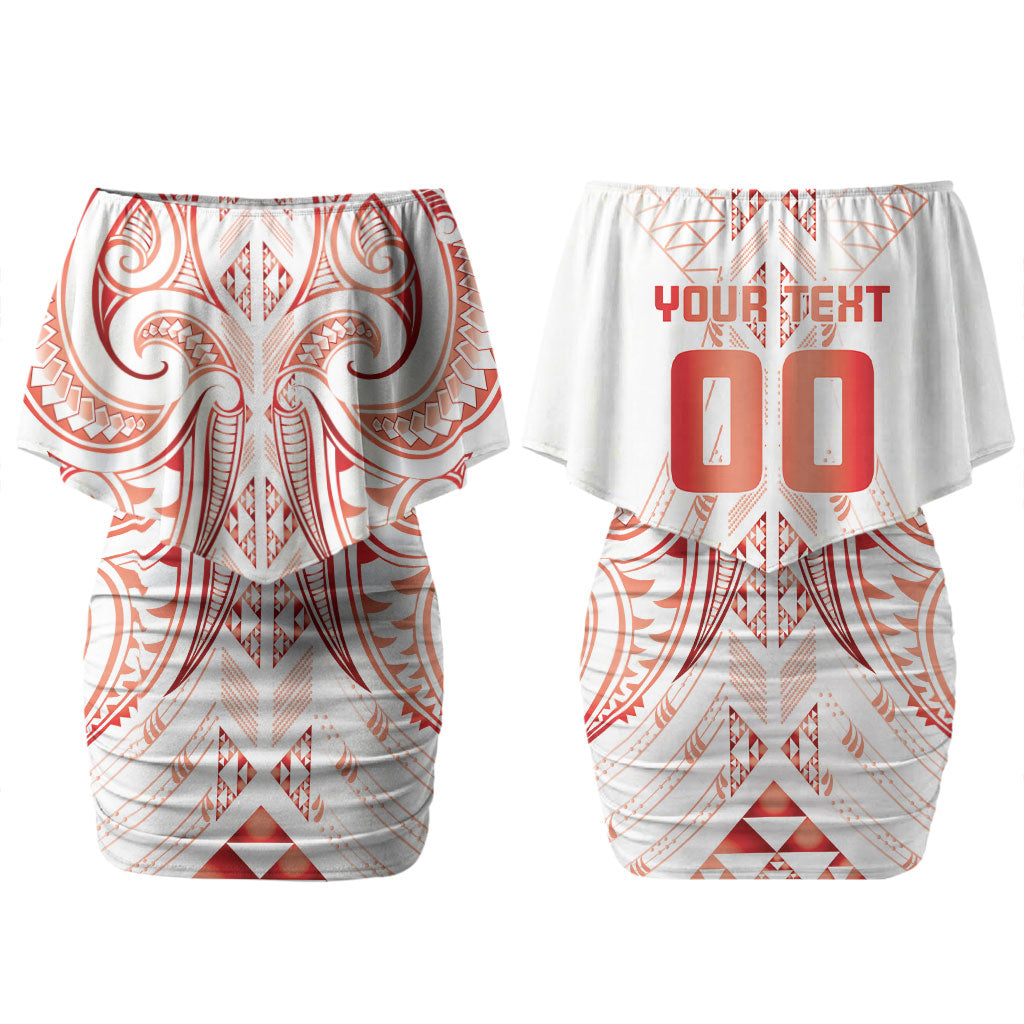 Maori Rugby Custom Ngaru Mangopare Couples Matching Off Shoulder Short Dress and Long Sleeve Button Shirt Whero Niho Taniwha Motif