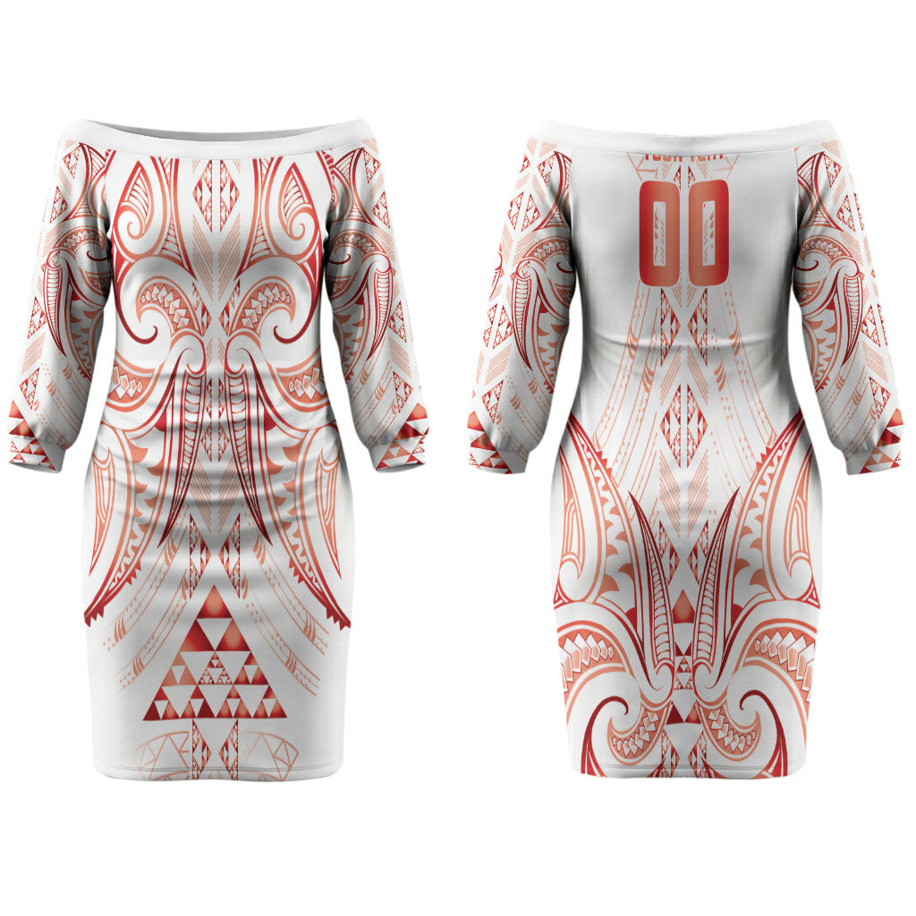Maori Rugby Custom Ngaru Mangopare Couples Matching Off The Shoulder Long Sleeve Dress and Hawaiian Shirt Whero Niho Taniwha Motif