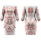 Maori Rugby Custom Ngaru Mangopare Couples Matching Off The Shoulder Long Sleeve Dress and Long Sleeve Button Shirt Whero Niho Taniwha Motif