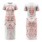 Maori Rugby Custom Ngaru Mangopare Couples Matching Short Sleeve Bodycon Dress and Long Sleeve Button Shirt Whero Niho Taniwha Motif