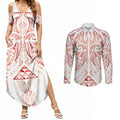 Maori Rugby Custom Ngaru Mangopare Couples Matching Summer Maxi Dress and Long Sleeve Button Shirt Whero Niho Taniwha Motif