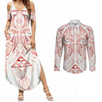 Maori Rugby Custom Ngaru Mangopare Couples Matching Summer Maxi Dress and Long Sleeve Button Shirt Whero Niho Taniwha Motif