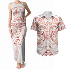 Maori Rugby Custom Ngaru Mangopare Couples Matching Tank Maxi Dress and Hawaiian Shirt Whero Niho Taniwha Motif
