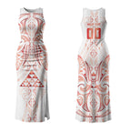Maori Rugby Custom Ngaru Mangopare Couples Matching Tank Maxi Dress and Long Sleeve Button Shirt Whero Niho Taniwha Motif