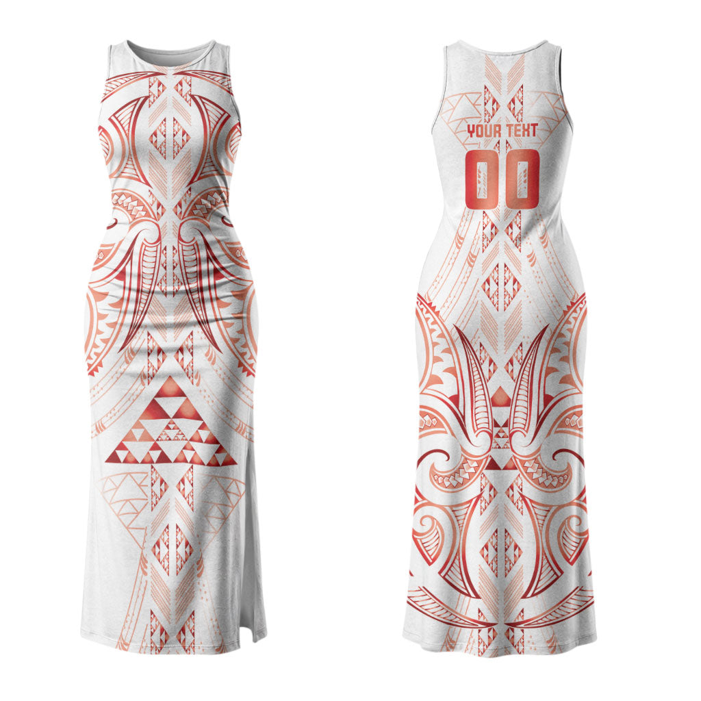 Maori Rugby Custom Ngaru Mangopare Couples Matching Tank Maxi Dress and Long Sleeve Button Shirt Whero Niho Taniwha Motif