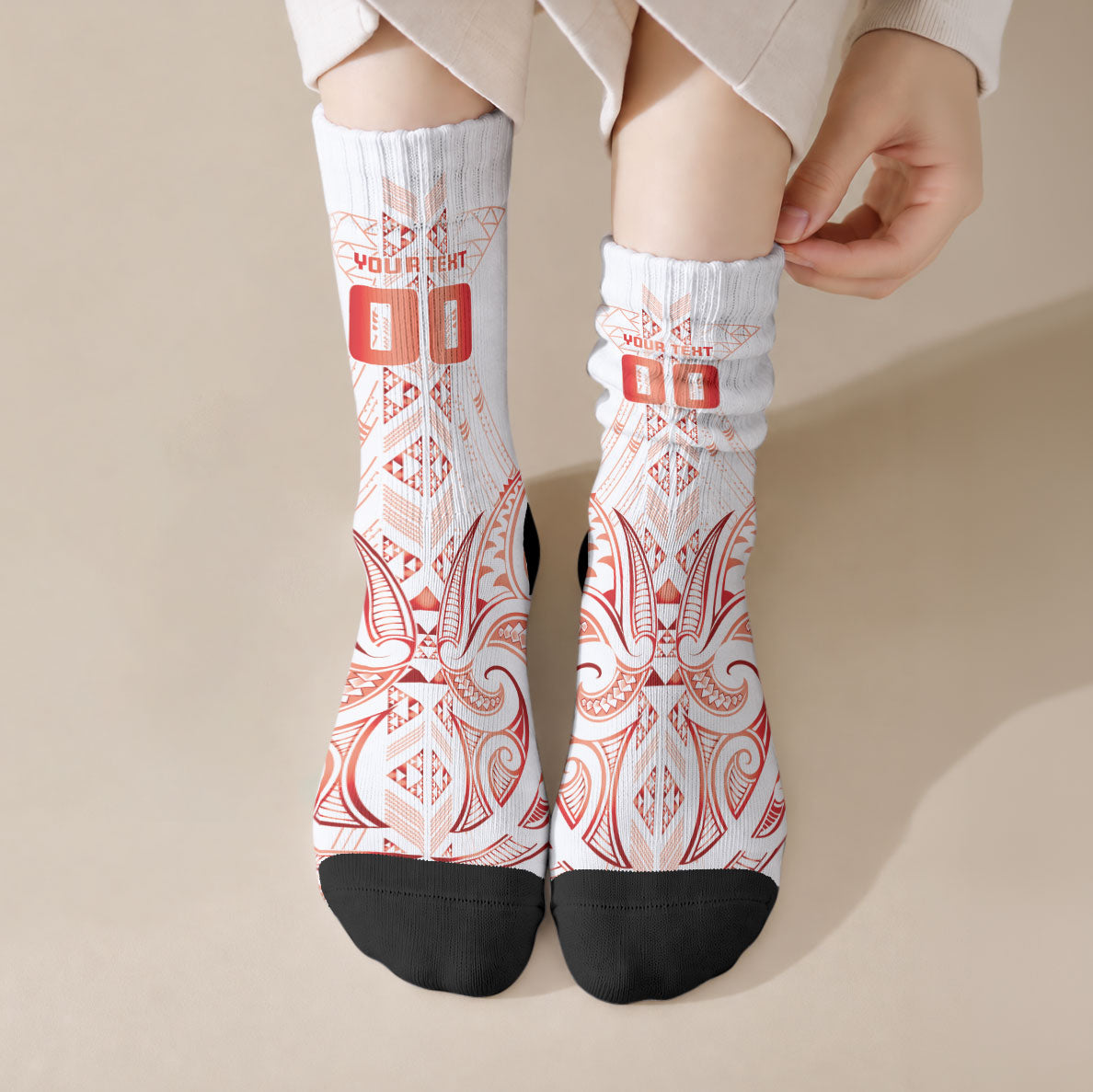 Maori Rugby Custom Ngaru Mangopare Crew Socks Whero Niho Taniwha Motif