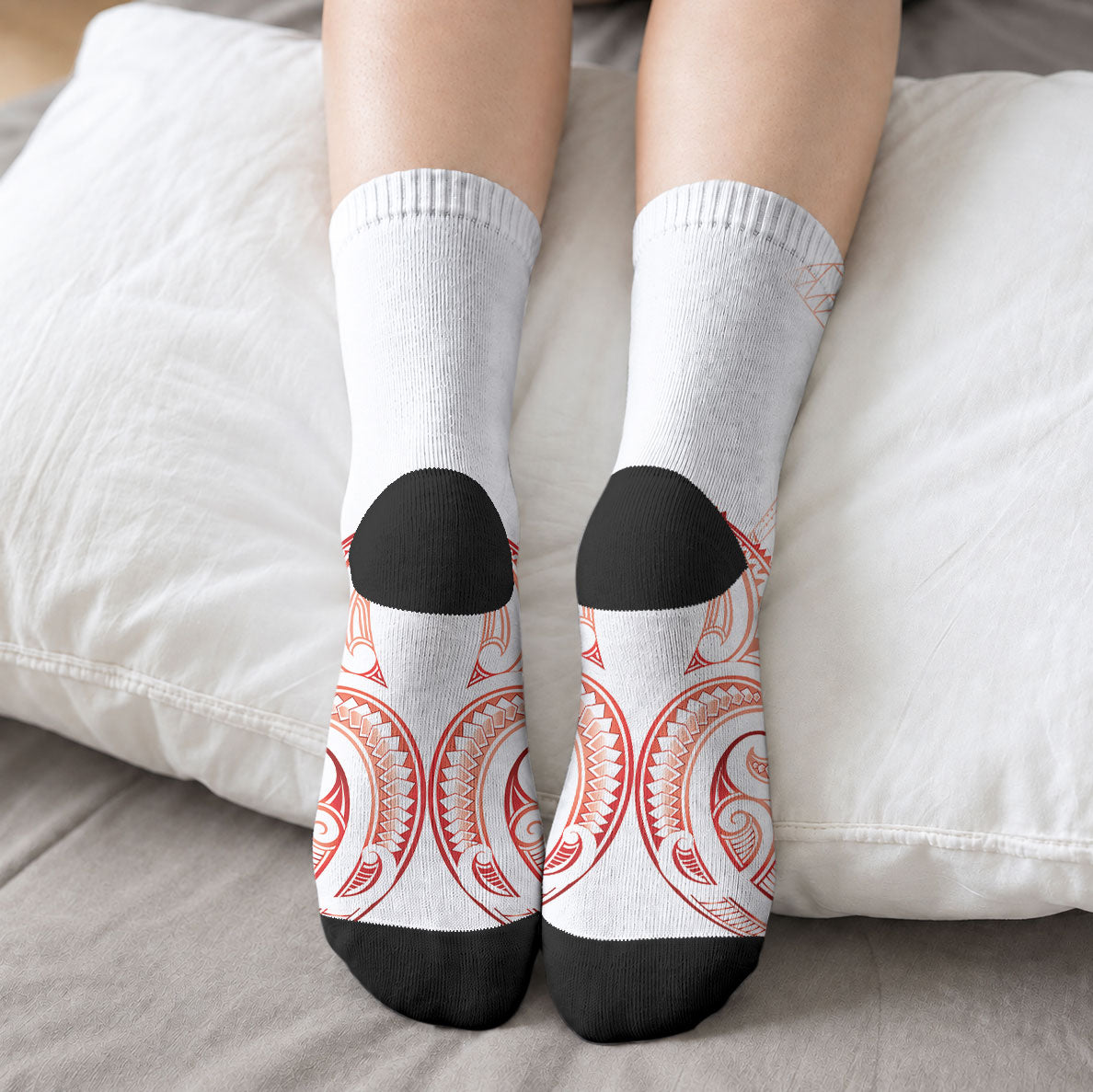 Maori Rugby Custom Ngaru Mangopare Crew Socks Whero Niho Taniwha Motif