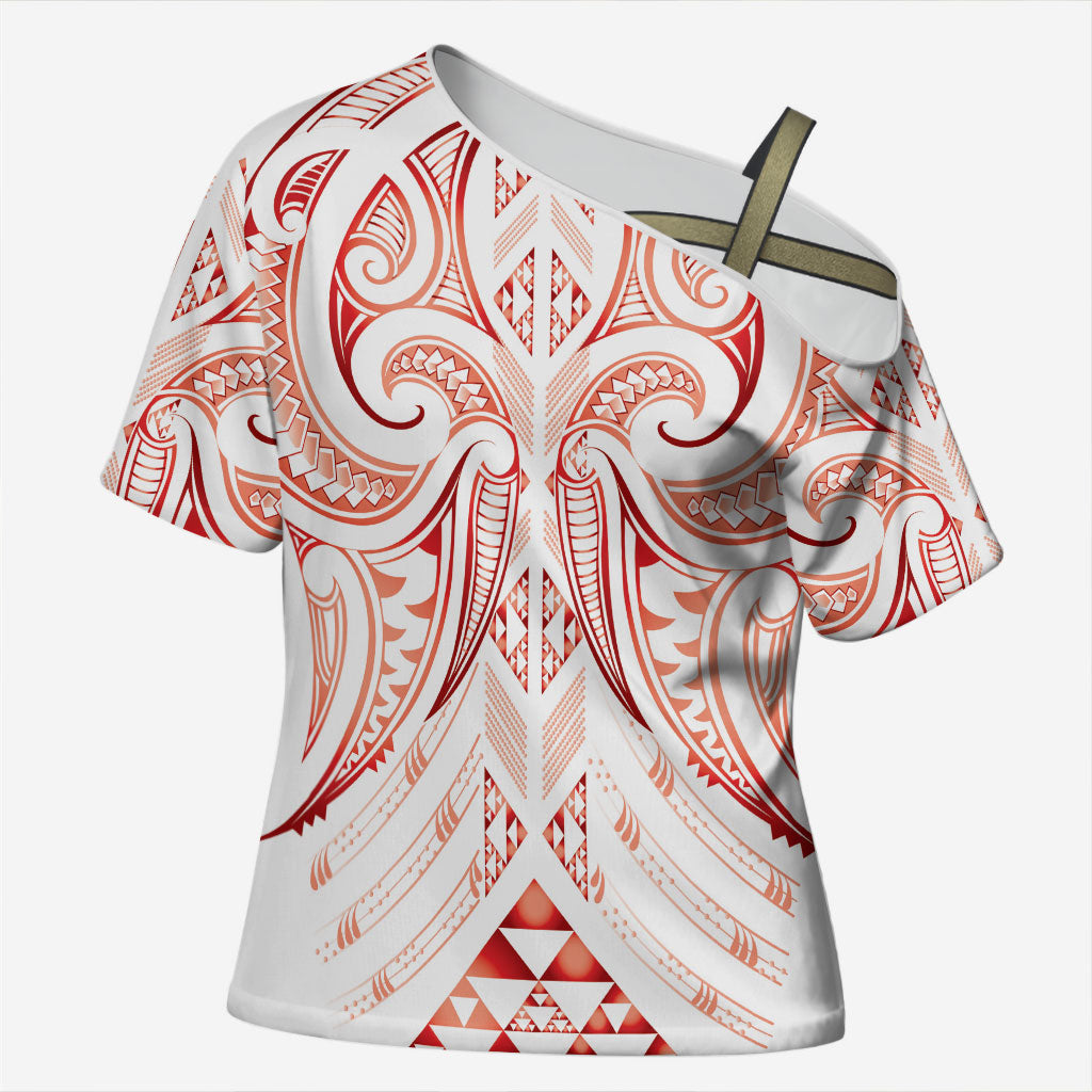 Maori Rugby Custom Ngaru Mangopare Cross Shoulder Shirt Whero Niho Taniwha Motif