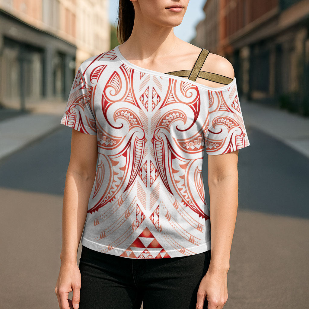 Maori Rugby Custom Ngaru Mangopare Cross Shoulder Shirt Whero Niho Taniwha Motif