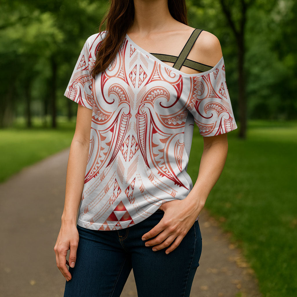 Maori Rugby Custom Ngaru Mangopare Cross Shoulder Shirt Whero Niho Taniwha Motif
