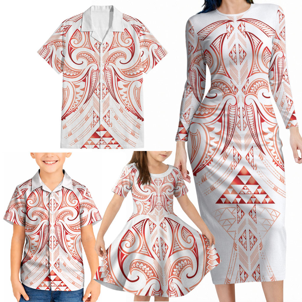 Maori Rugby Custom Ngaru Mangopare Family Matching Long Sleeve Bodycon Dress and Hawaiian Shirt Whero Niho Taniwha Motif