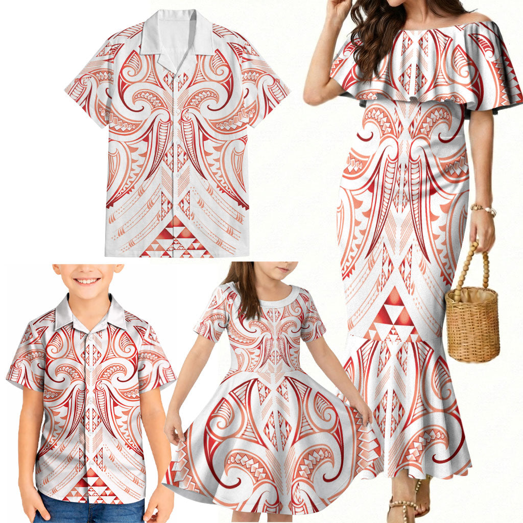 Maori Rugby Custom Ngaru Mangopare Family Matching Mermaid Dress and Hawaiian Shirt Whero Niho Taniwha Motif