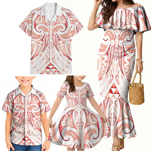 Maori Rugby Custom Ngaru Mangopare Family Matching Mermaid Dress and Hawaiian Shirt Whero Niho Taniwha Motif