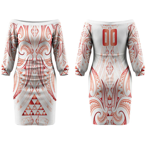 Maori Rugby Custom Ngaru Mangopare Family Matching Off The Shoulder Long Sleeve Dress and Hawaiian Shirt Whero Niho Taniwha Motif